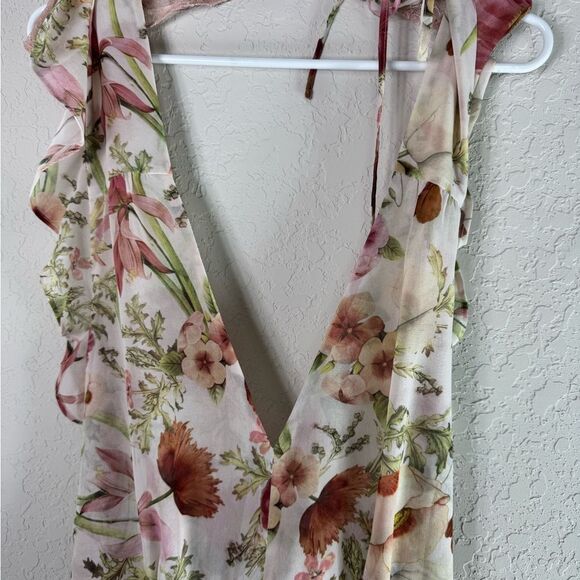 Floral V-Neck Wide Leg Jumpsuit Boho Spring Wedding Guest - Picture 3 of 11